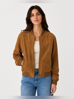 Quince 100% Goat Suede Leather Bomber Jacket Camel Brown Size Small